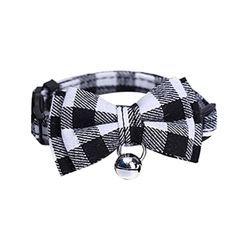 Pet Collar British Plaid Bowknot Katzenhalsband mit Schnalle Typ Katzenhalsband mit Glocke Hundehalsband Aus Leder (Black, One Size) von Clicitina