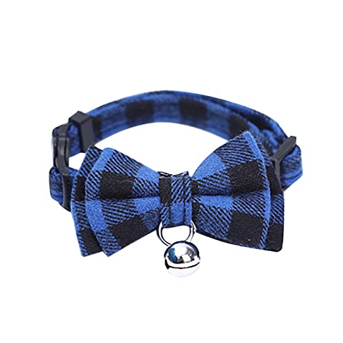 Pet Collar British Plaid Bowknot Katzenhalsband mit Schnalle Typ Katzenhalsband mit Glocke Hundehalsband Aus Leder (Blue, One Size) von Clicitina