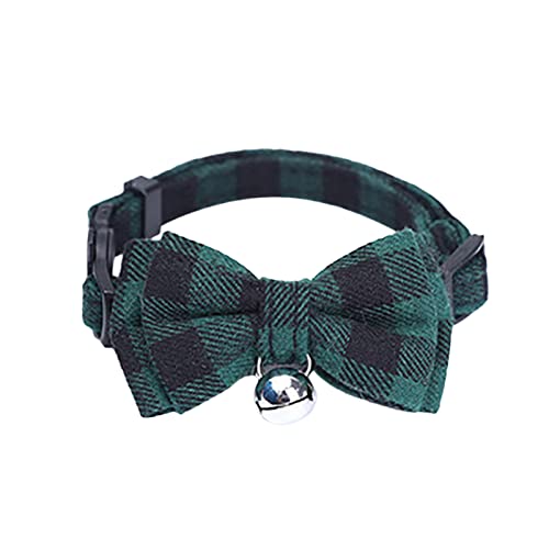 Pet Collar British Plaid Bowknot Katzenhalsband mit Schnalle Typ Katzenhalsband mit Glocke Hundehalsband Aus Leder (Green, One Size) von Clicitina