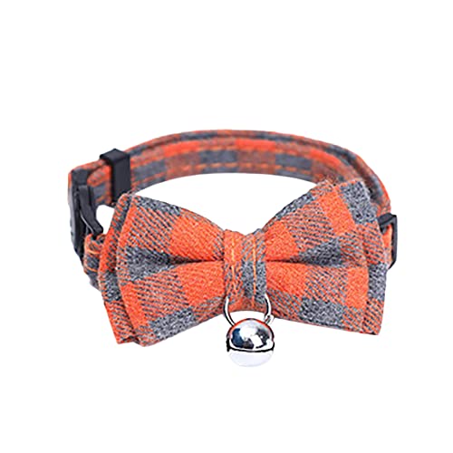 Pet Collar British Plaid Bowknot Katzenhalsband mit Schnalle Typ Katzenhalsband mit Glocke Hundehalsband Aus Leder (Orange, One Size) von Clicitina