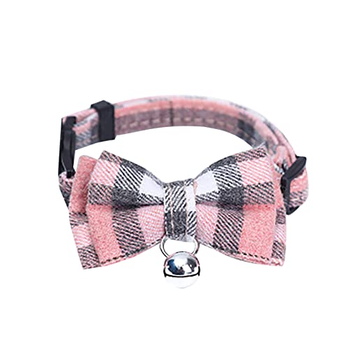 Pet Collar British Plaid Bowknot Katzenhalsband mit Schnalle Typ Katzenhalsband mit Glocke Hundehalsband Aus Leder (Pink, One Size) von Clicitina