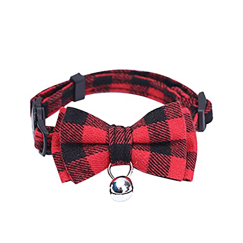 Pet Collar British Plaid Bowknot Katzenhalsband mit Schnalle Typ Katzenhalsband mit Glocke Hundehalsband Aus Leder (Red, One Size) von Clicitina