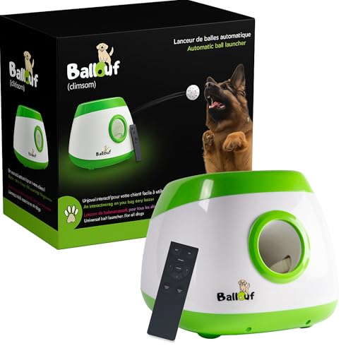 Climsom - Ballouf Deluxe – Automatischer Ballwerfer für Hunde – inkl. 6 Bälle – 6 Stunden Akkulaufzeit (wiederaufladbarer Akku) – 3 Entfernungseinstellungen von Climsom