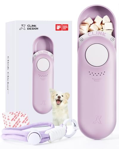 Hundeleckerli-Tasche & Clicker Hundetrainer, Puppy Essentials Dual Use 2-in-1 Hundeklicker für Training – langlebig, leicht (67 g), leicht zu reinigen und zu handhaben, innovatives Design, lila von Clink Design