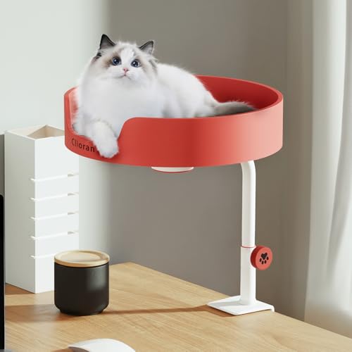 Katzenbett, Schreibtischnest mit Teaser, einfache Installation, stabiler Rahmen, abnehmbares Kissen, platzsparendes Design, ideal für Beistelltisch, Heimbüro, passend für Katzen von Clioran