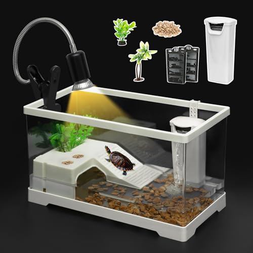 Clioran Schildkröten-Tank-Set, Polycarbonat, Weiß, XL, mit roten Ohren, Wasser-/Baby-Schildkröten-Lebensraum von Clioran