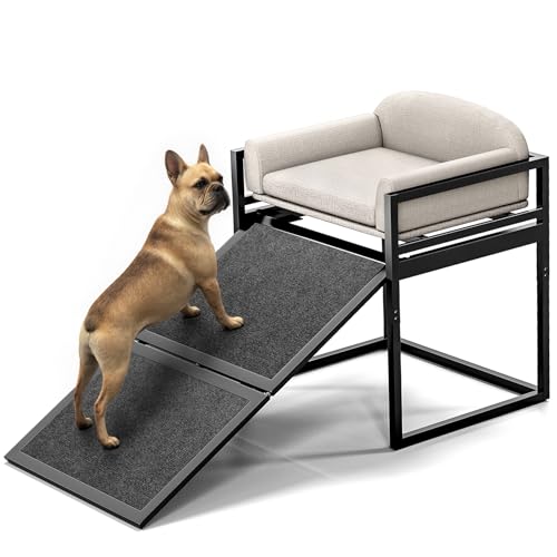 Haustiertreppe mit Sitz, extra breite Sitzmate, Stuhlrampe für Welpen, für Hochbett, Couch, Büro, rutschfeste Dackelleiter, Haustiertreppe für kleine Hunde, Katzenleiter, Khaki (hält bis zu 45 kg) Haustiertreppe mit Sitz, extra breite Sitzmate, Stuhlrampe für Welpen, für Hochbett, Couch, Büro, rutschfeste Dackelleiter, Haustiertreppe für kleine Hunde, Katzenleiter, Khaki (hält bis zu 45 kg) von Clioran