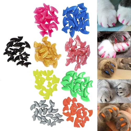 140 Stück Krallenkappen für Katzen, weiche Pfoten, Katzenkrallenkappen, Katzennagelkappen, Katzennagelkappen, bunte Katzennagelkappen, weiche Krallenabdeckungen, Kontrollpfoten (M) von Clisole