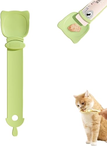 Katzenstreifen-Quetschlöffel, Katzenfutter-Löffel mit Loch zum Aufhängen, 2-in-1 Katzenfutterdose, multifunktionaler Haustierlöffel, Katzenfutterspender (grün) von Clisole
