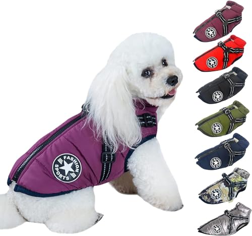 Pawbibi Sport - Waterproof Winter Jacket Dog Warm Coat Reflective&Pet Vest,Thick Fleece Lining Cozy Dog Apparel,Waterproof Winter Jacket with Built-in Harness,for Small Medium Dogs&Cats (L, Purple) Pawbibi Sport - Waterproof Winter Jacket Dog Warm Coat Reflective&Pet Vest,Thick Fleece Lining Cozy Dog Apparel,Waterproof Winter Jacket with Built-in Harness,for Small Medium Dogs&Cats (L, Purple) von Clisole