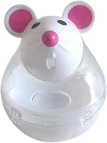 Clockjuan White Cat Treat Toy Feeder Toy Snack Balls Food Dispenser for Treat Mouse Shape Training Toy, Interactive Toys for Cats, Ideal for Exercise and Langeedom Relief von Clockjuan