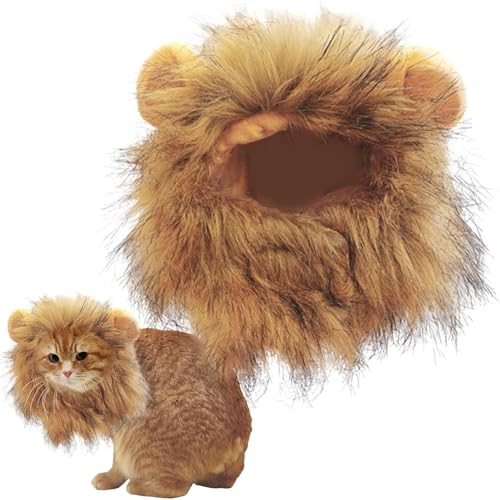 Mähne für Katze, Löwenmähne Kostüm für Katzen, Löwenmähne für Hund, Haustier Katze Kostüme für Halloween Weihnachten, verstellbares Haustierkostüm Löwenmähne Perücke mit Ohren, pelzige Mähne für Katze, Löwenmähne Kostüm für Katzen, Löwenmähne für Hund, Haustier Katze Kostüme für Halloween Weihnachten, verstellbares Haustierkostüm Löwenmähne Perücke mit Ohren, pelzige von Clomuzi