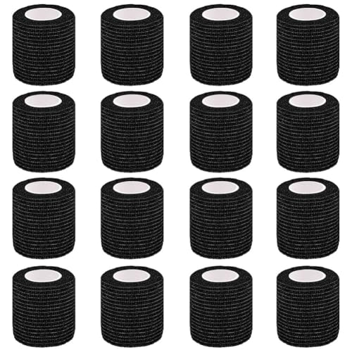 Clooflar Selbstklebende, kohäsive Bandagen, 5 cm x 4,5 m, schwarz, elastisches Fußballsockenband für Sport, Erste-Hilfe-Medizin und Tierarzt, Griptape, 16 Stück Clooflar Selbstklebende, kohäsive Bandagen, 5 cm x 4,5 m, schwarz, elastisches Fußballsockenband für Sport, Erste-Hilfe-Medizin und Tierarzt, Griptape, 16 Stück von Clooflar