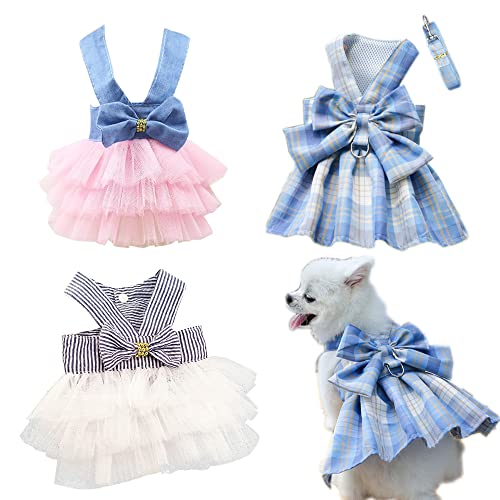 Clopon Harness Dress Costumes for Cats Puppy Leash for Girl Small Dogs Summer Birthday Dresses XS von Clopon