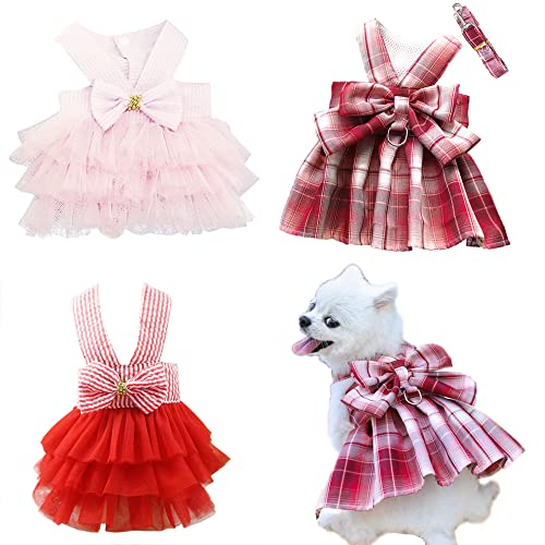 Clopon Hundegeschirr-Set, 3-teilig, Yorkie-Kleider für Mädchen, Rosa, Blau, niedliches Hundeleine, Set XS Clopon Hundegeschirr-Set, 3-teilig, Yorkie-Kleider für Mädchen, Rosa, Blau, niedliches Hundeleine, Set XS von Clopon