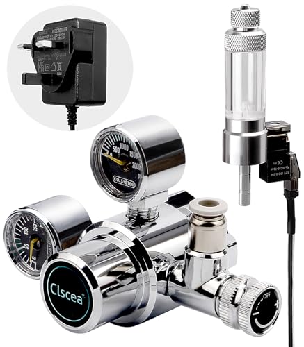 Aquarium CO2 Regler Dual Gauge mit Blasenzähler und Magnetventil, seitlich öffnende radiale Magnetspule W21.8 CO2 Regler für Aquarium von Clscea