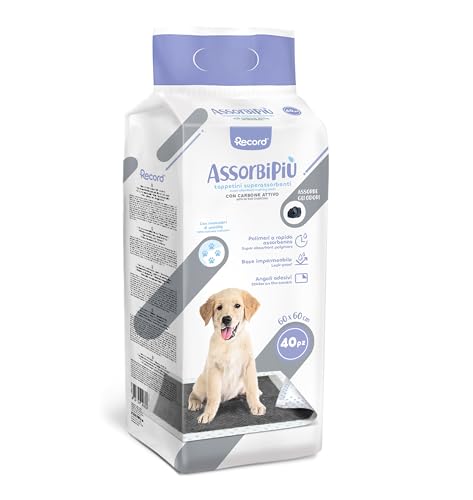 Record Hygienematten für Hunde, Absorbipiu Einweg-Hundeschlafer mit Aktivkohle und zusätzlicher Saugfähigkeit | 60x60cm, Packung mit 40 Stück Record Hygienematten für Hunde, Absorbipiu Einweg-Hundeschlafer mit Aktivkohle und zusätzlicher Saugfähigkeit | 60x60cm, Packung mit 40 Stück von Record