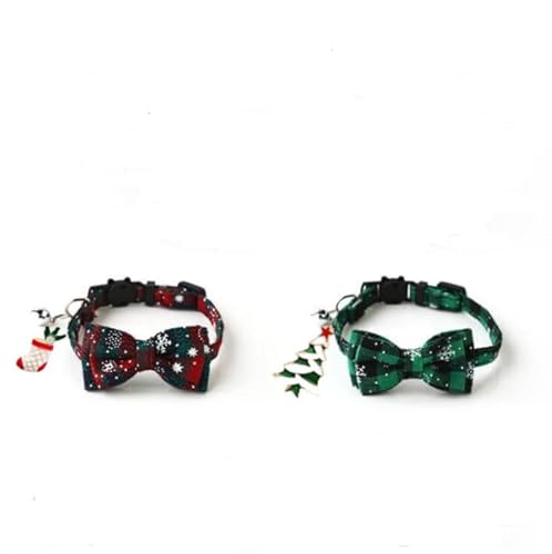 Cluos 2 x Weihnachtskatzenhalsband mit Glöckchen und Fliege, verstellbares Katzenhalsband mit Schnellverschluss, niedliches Weihnachts-Thema, Kätzchen-Halsband für Kätzchen, Haustierbedarf, Zubehör von Cluos
