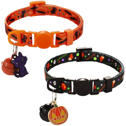 Cluos Halloween-Katzenhalsbänder, Schnellverschluss mit Glocke und Anhänger, verstellbar, 19–30 cm, Gelb, 2 Stück Cluos Halloween-Katzenhalsbänder, Schnellverschluss mit Glocke und Anhänger, verstellbar, 19–30 cm, Gelb, 2 Stück von Cluos
