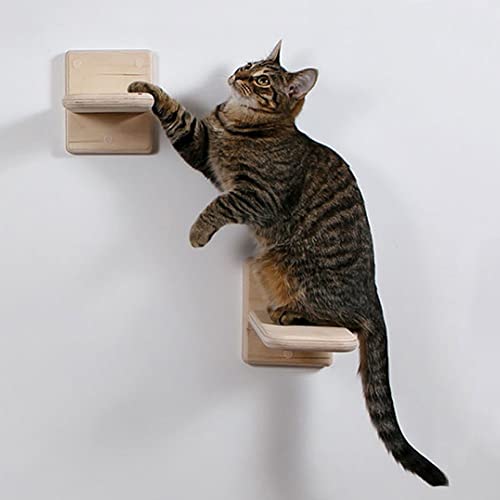 2 Stück Katzen-Wandregale, Holz-Katzenwand-Stufen, Katzen-Wandkletterleiter, Wandhalterung, Katzen-Kletterregale, Katzenstange für Wand, Katzen-Hängemattenbett, Indoor-Katzenwandmöbel (2 Stück) von Clyairmao