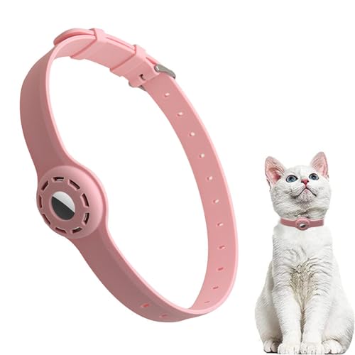 Katzenhalsband für AirTag* sicher, leicht, bequem mit Sicherheitsverschluss, kompatibel mit Apple AirTag Silikonband Code M Rosa von Clyhon