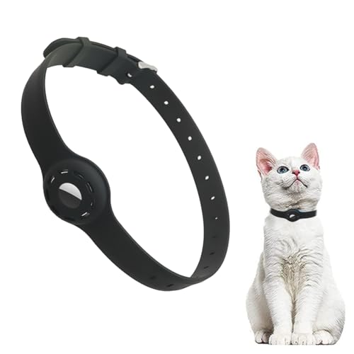 Katzenhalsband für AirTag* sicher, leicht, bequem mit Sicherheitsverschluss, kompatibel mit Apple AirTag Silikonband Code S Schwarz von Clyhon