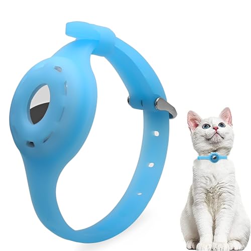 Katzenhalsband für AirTag* sicher, leicht, bequem mit Sicherheitsverschluss, kompatibel mit Apple AirTag Silikonband Größe M Leuchtendes Blau von Clyhon