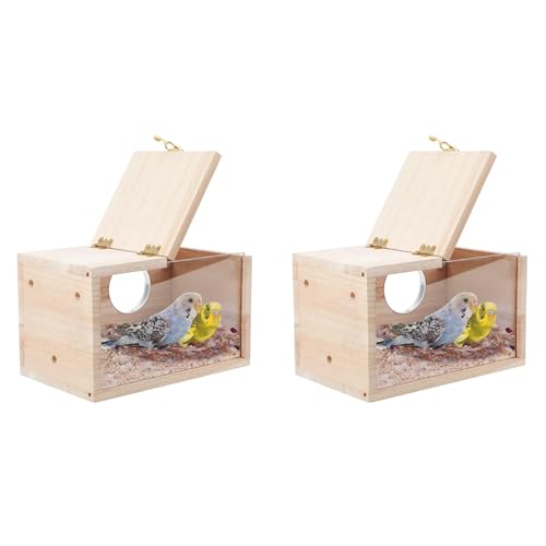 Clyictz 2X Sittich Nistkasten Transparent Vogelhaus für Käfig Holz Brutkasten für Papageien Sittiche Nymphensittiche Nymphensittiche Lovebirds von Clyictz