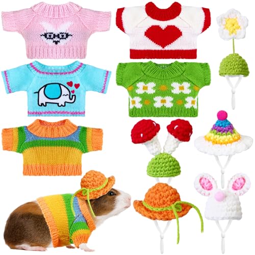 Clysee 10-teiliges Meerschweinchen-Kleidungs-Set, 5 Meerschweinchen-Kostüm-Outfit, 5 niedliche Mini-Hüte mit verstellbarem Riemen, warme Weste, Pullover, gemütliche, Handgestrickte Mütze für Clysee 10-teiliges Meerschweinchen-Kleidungs-Set, 5 Meerschweinchen-Kostüm-Outfit, 5 niedliche Mini-Hüte mit verstellbarem Riemen, warme Weste, Pullover, gemütliche, Handgestrickte Mütze für von Clysee