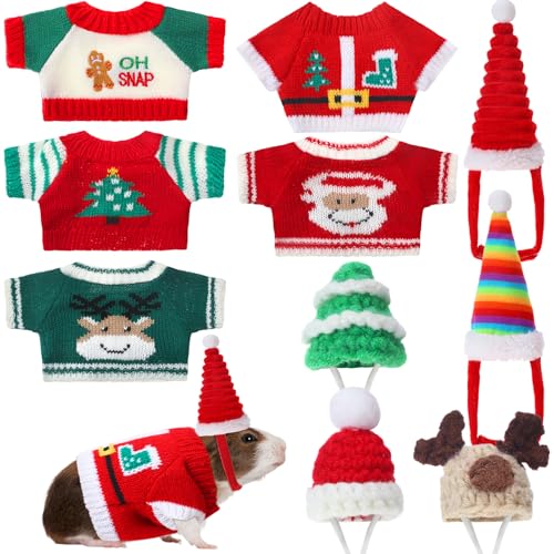 Clysee 10-teiliges Weihnachts-Meerschweinchen-Kostüm-Outfit, 5 niedliche Mini-Hüte mit verstellbarem Riemen, warme Weste, Pullover, gemütliche, handgestrickte Mütze für Hamsterhasen (Weihnachtsstil) Clysee 10-teiliges Weihnachts-Meerschweinchen-Kostüm-Outfit, 5 niedliche Mini-Hüte mit verstellbarem Riemen, warme Weste, Pullover, gemütliche, handgestrickte Mütze für Hamsterhasen (Weihnachtsstil) von Clysee
