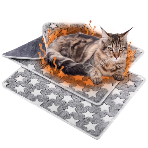 Clysee - 2 Stück Selbstwärmende Katzenunterlagen für Katzen und Katzen, selbstwärmende Katzendecke für Katzen und Katzen, warme Thermo-Haustierdecke (Großer Stern, 41 x 29) von Clysee
