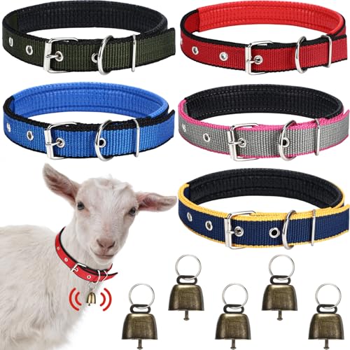 Clysee 5 Sets verstellbare kleine Ziegenhalsbänder mit Glocken, Kuh, Pferd, Schaf, Kupfer, Bronze, Glocken, Haustierhalsband, Ziegenzubehör für Bauernhoftier-Zubehör von Clysee