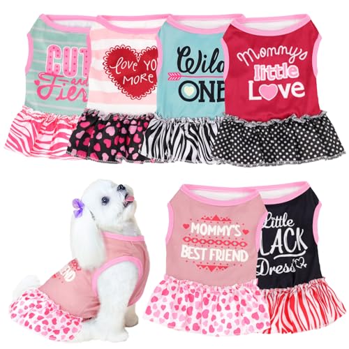 Clysee 6er-Pack Mädchen-Hundekleidung, Haustierkleid, Hemd, niedliches Sommerkleid, Welpen, Sommerbekleidung, Outfits mit Rüschen für Haustiere, Katzen (mittlere Größe) von Clysee