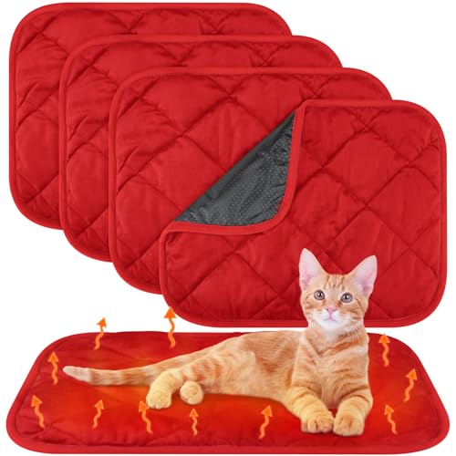 Clysee Selbstheizende Katzenunterlage, selbstwärmende Hundematte, reflektiert Körperwärme, extra warm, thermische Haustierunterlage, waschbar, 40,6 x 50,8 cm, Rot, 4 Stück von Clysee