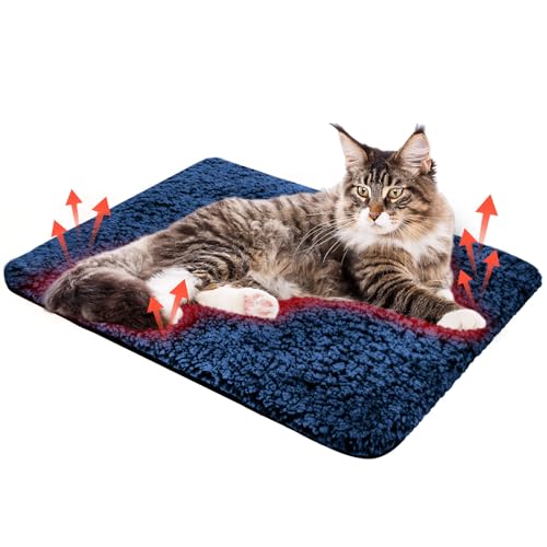 Clysee Selbstwärmendes Katzenbett, selbstheizende Haustiermatte, Wärmer für Feral und Innenbereich, waschbar, thermische Haustierhütte mit rutschfester Unterseite (Blau, 40 x 50 cm) von Clysee