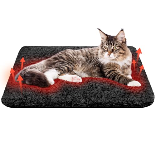 Clysee Selbstwärmendes Katzenbett, selbstheizende Haustiermatte, Wärmer für Feral und Innenbereich, waschbar, thermische Haustierhütte mit rutschfester Unterseite (Schwarz, 40 x 50 cm) von Clysee