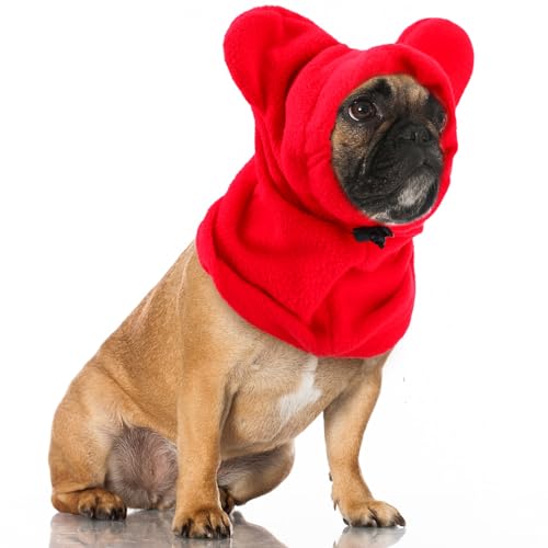 Clysee Winter-Hundemütze, Ohrenschützer, Haustier-Halswärmer, Schal, Ohren-Kapuzenpullover, Lärmschutz, Hundeohrschutz, Hundemütze, Kopfwickel, Kostüm für mittelgroße bis große Hunde, Rot, 48 cm von Clysee