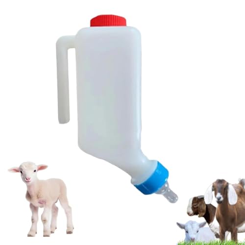 Lammfütterungsflasche Set, hangable zierliche Tierhänge -Milchfutterflasche,ABS stillende Flaschen mit Anti-Kolo-Brustwarzen Messmarkierungen,Abnehmbarer hängender Haken für Schafe (White, 800ml) von Cmeilau