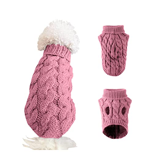 Cnarery Gestrickter Rollkragen-Hundepullover, warmer Haustierpullover, niedlicher gestrickter klassischer Hundepullover für Herbst und Winter, kaltes Wetter, Welpenkleidung (Rosa) von Cnarery