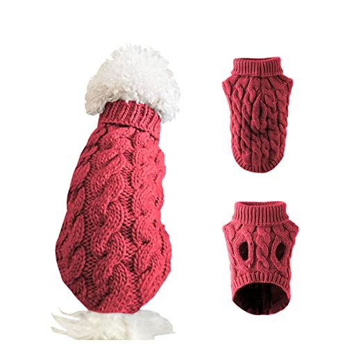 Cnarery Gestrickter Rollkragen-Hundepullover, warmer Haustierpullover, niedlicher gestrickter klassischer Hundepullover für Herbst und Winter, kaltes Wetter, Welpenkleidung (rot) von Cnarery
