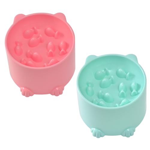 2pcs Slow Feeder Cat Bowl, Anti-Choking Safe Plastic Elevated Cat Slow Feeder Bowl für trockene und feuchte Lebensmittel, 5x3, 4 Zoll von Cndiyald