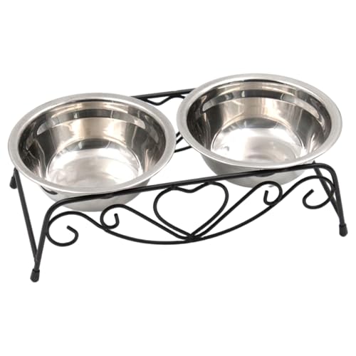 Hochgezogene Hundeschalen, Edelstahl-Anti-Spitzen-Stall-Doppelkatze-Schüssel, Retro erhöhte Haustier-Feeder zum Schutz der Halswirbelsäule Ihres Haustieres, Doppelkatzeschale von Cndiyald