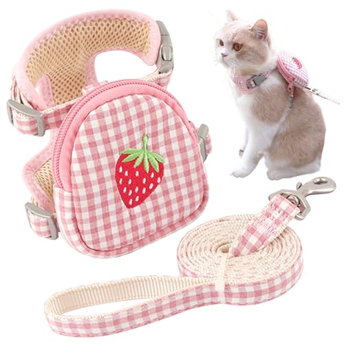 Katzenkabelbaum und Leine, Kariertes Katzenkabelbaum mit Erdbeer -Muster -Beutel, tragbare Katzenleine, multifunktionales Haustierkabelbaum, Katzenleine Katzenkabelbaum und Leine, Kariertes Katzenkabelbaum mit Erdbeer -Muster -Beutel, tragbare Katzenleine, multifunktionales Haustierkabelbaum, Katzenleine von Cndiyald