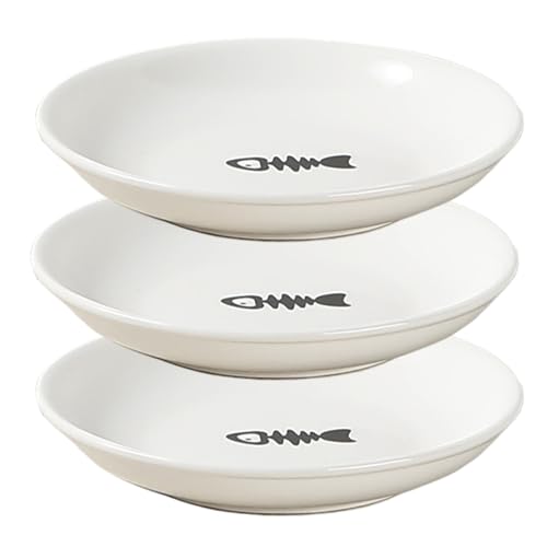 Keramikkatze Schüssel, 3pcs 6-Zoll-Katzenfutterschale, Anti-Whisker-Müdigkeitskatze Schüssel, ruhige Flache Katzenfutterschale mit Nicht rutschem Silikonboden für kleine Hunde Kätzchen von Cndiyald