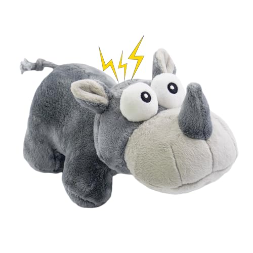 CneeeeeB Quietschendes Hundespielzeug, langlebig, niedliches Kauspielzeug mit Knisterpapier, stundenlanger Spaß für kleine Welpen, mittlere und große Hunde, gefülltes Nashorn von CneeeeeB