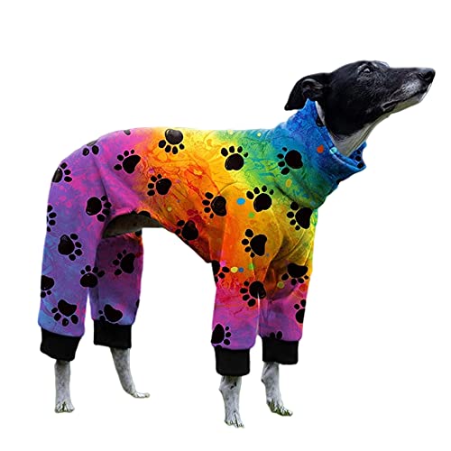 Cnkwei Hunde-Pyjama, Mittelgroß, Mit Pfotenabdruck, Windhund-Schlafanzug, Overall, Body, Baumwolle, Polyester, Mehrfarbig, M-4XL von Cnkwei