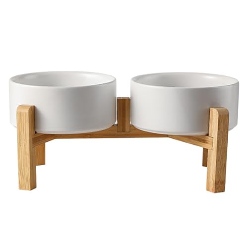 Cnwinu Hunde Napfset, Hundenapf Erhöht mit 15,5 cm Ständer, Hundenapf Keramik, Futternapf Hund für Kleine und Mittelgroße Hunde, Futterstation, Fressnapf Hund und Wassernapf, 2 x 850 ml（Weiß） von Cnwinu