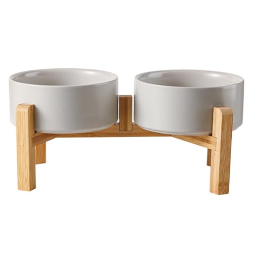 Cnwinu Hunde Napfset, Hundenapf Erhöht mit 15,5 cm Ständer, Hundenapf Keramik, Futternapf Hund für Kleine und Mittelgroße Hunde, Futterstation, Fressnapf Hund und Wassernapf, 2 x 850 ml (Grau) von Cnwinu