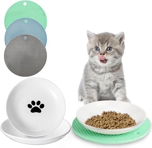 Cnwinu Keramik Katzennapf 3er Set mit Anti-Rutsch-Matte, Fressnäpfe für Katzen, Cat Bowl, Keramik Napf Hund, Futternäpfe für Kleines Haustier Cnwinu Keramik Katzennapf 3er Set mit Anti-Rutsch-Matte, Fressnäpfe für Katzen, Cat Bowl, Keramik Napf Hund, Futternäpfe für Kleines Haustier von Cnwinu