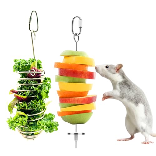 Coalinker Ratten-Anreicherungsspielzeug, 2 Stück, 304 Edelstahl, Rattenfutterspielzeug für Obst und Gemüse, ausgefallene Mäuse, Käfigzubehör, hängendes Nagerspielzeug, langsamer Futterspender von Coalinker